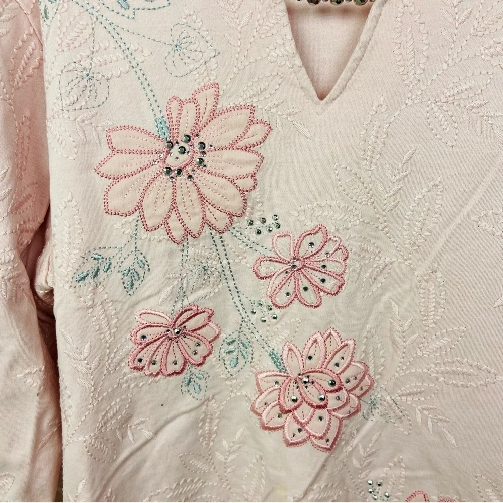 Alfred Dunner Light Pink embroidered Floral Long Sleeve Top size large - Picture 7 of 13